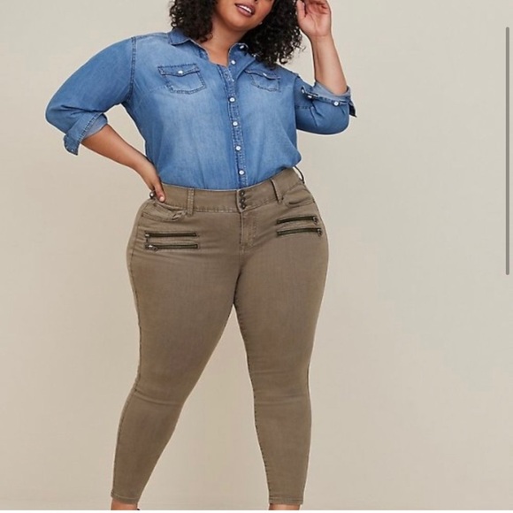 Torrid Dusty Olive Multi Zip High Rise Jegging Super Skinny Size 18 - Picture 2 of 7